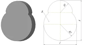 Схема вкладша Матрешка: параметры A, B, C, R1, R2